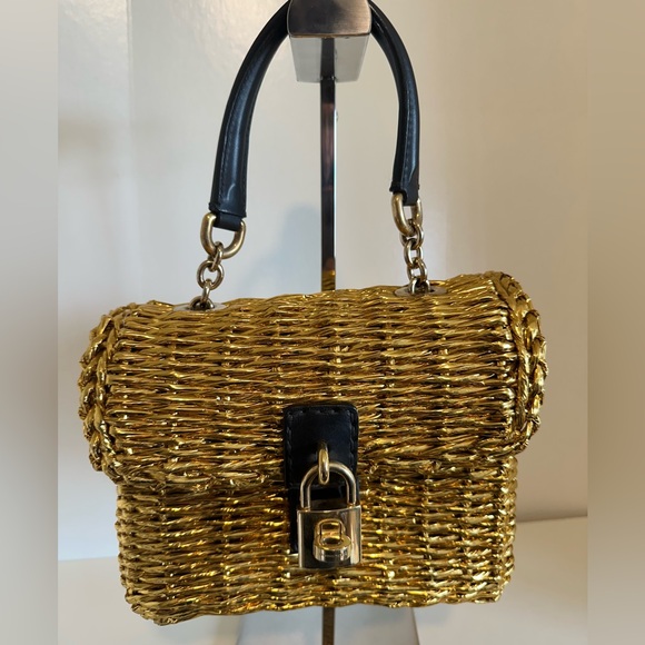 DOLCE & GABBANA Metallic Woven Raffia Bag Gold 2022 with COA spring fashion week - Picture 8 of 17